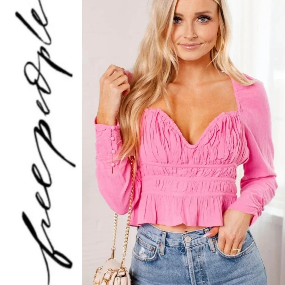 FREE PEOPLE Chloe Top in Aurora Pink Sz Sm ~ needs light repair